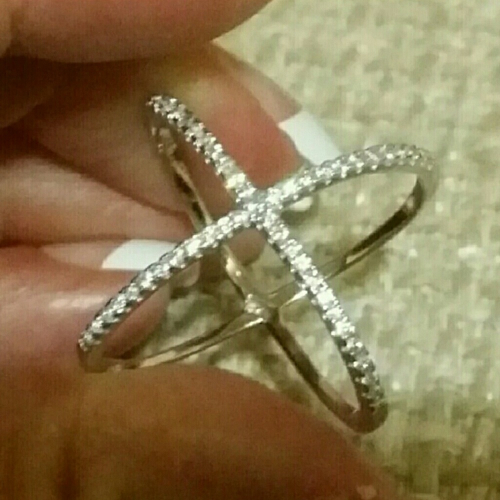 .925 Genuine White Topaz Bypass Ring - Picture 2 of 5
